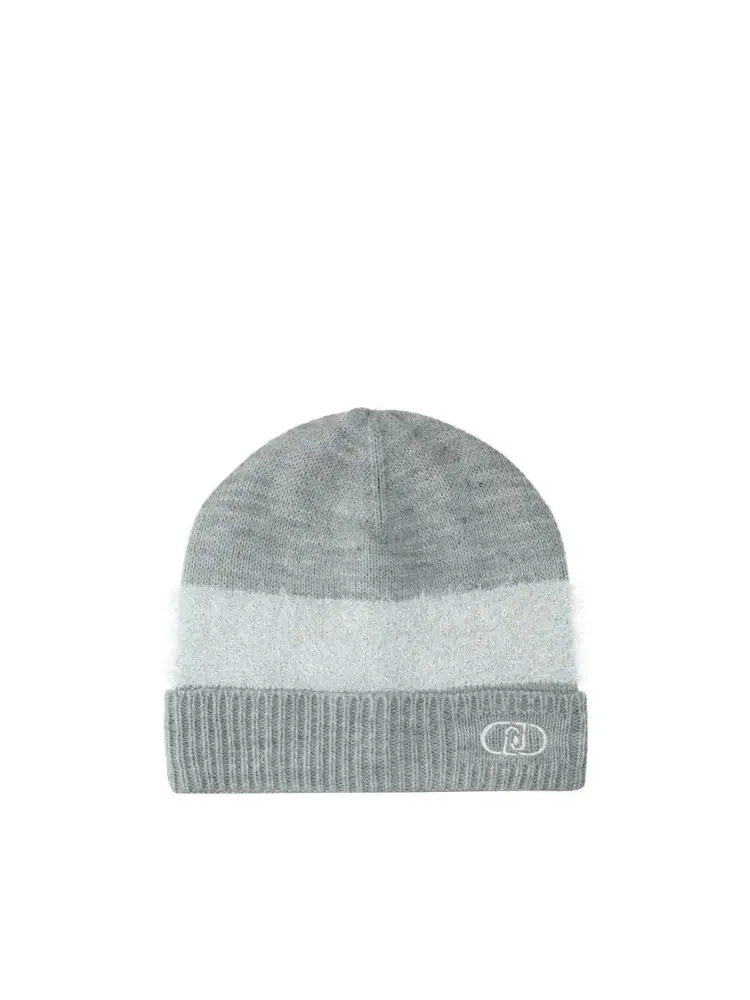 cappello grigio donna in misto lana mini logo sul fondo