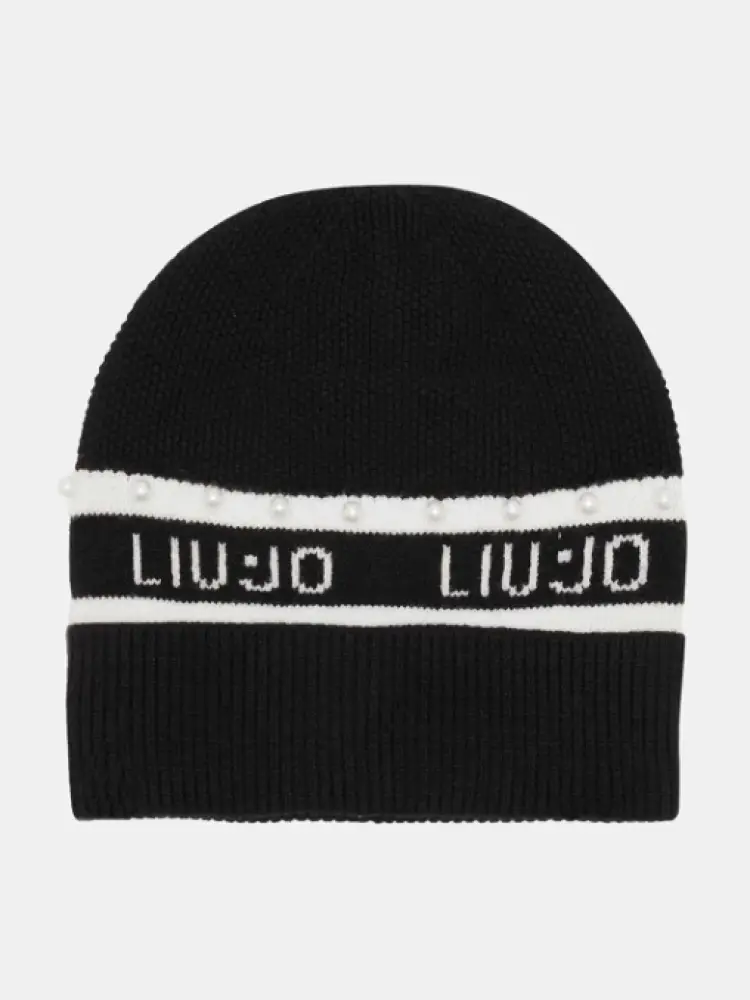 cappello nero donna in misto viscosa logo a contrasto con perle miniatura 2