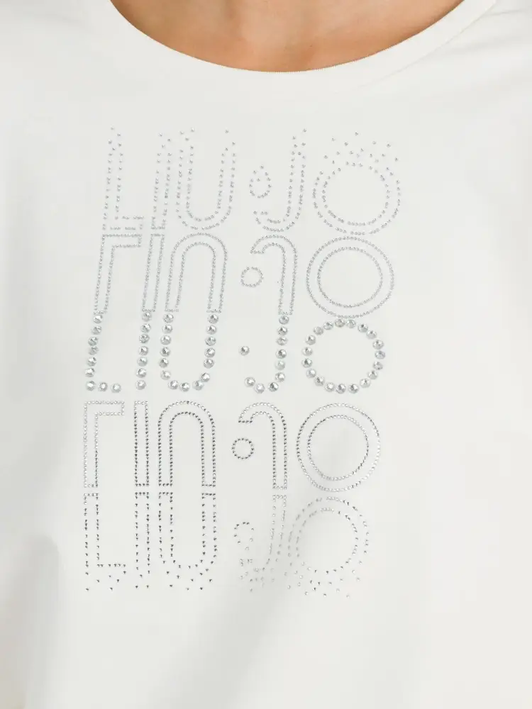 felpa bianca donna in cotone girocollo logo con strass sul davanti miniatura 2