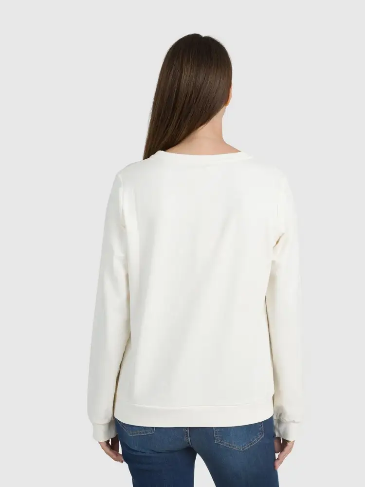 felpa bianca donna in cotone girocollo logo con strass sul davanti miniatura 3