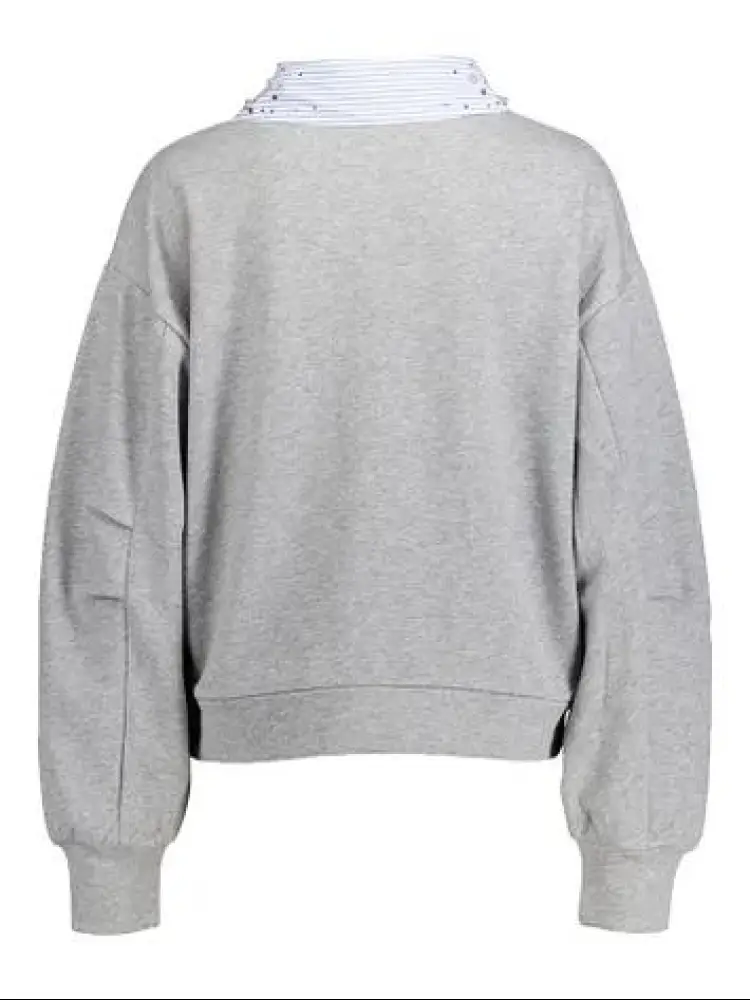 felpa grigia donna in cotone strass sul collo mini logo sul petto miniatura 2