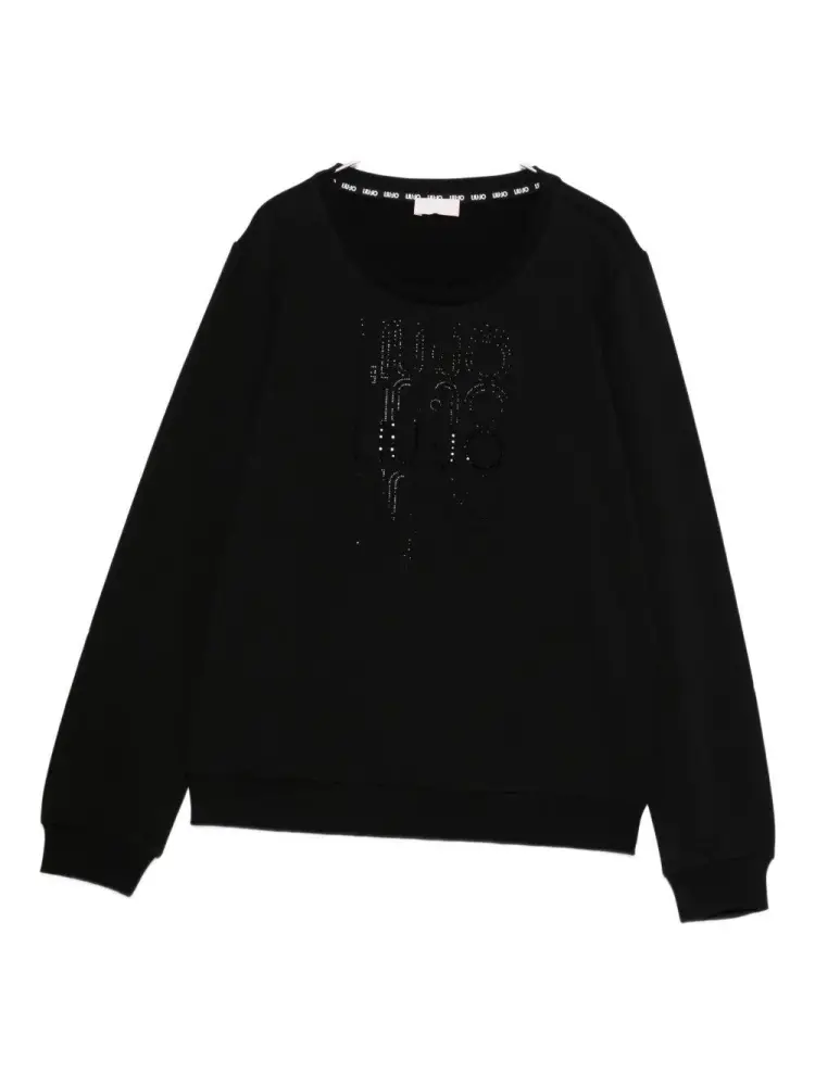 felpa nera donna in cotone girocollo logo con strass sul davanti