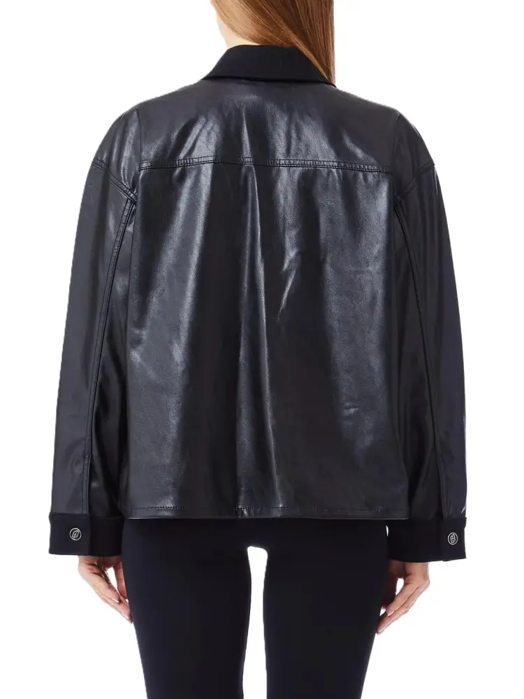 giubbotto nero donna in ecopelle bottoni con logo miniatura 2