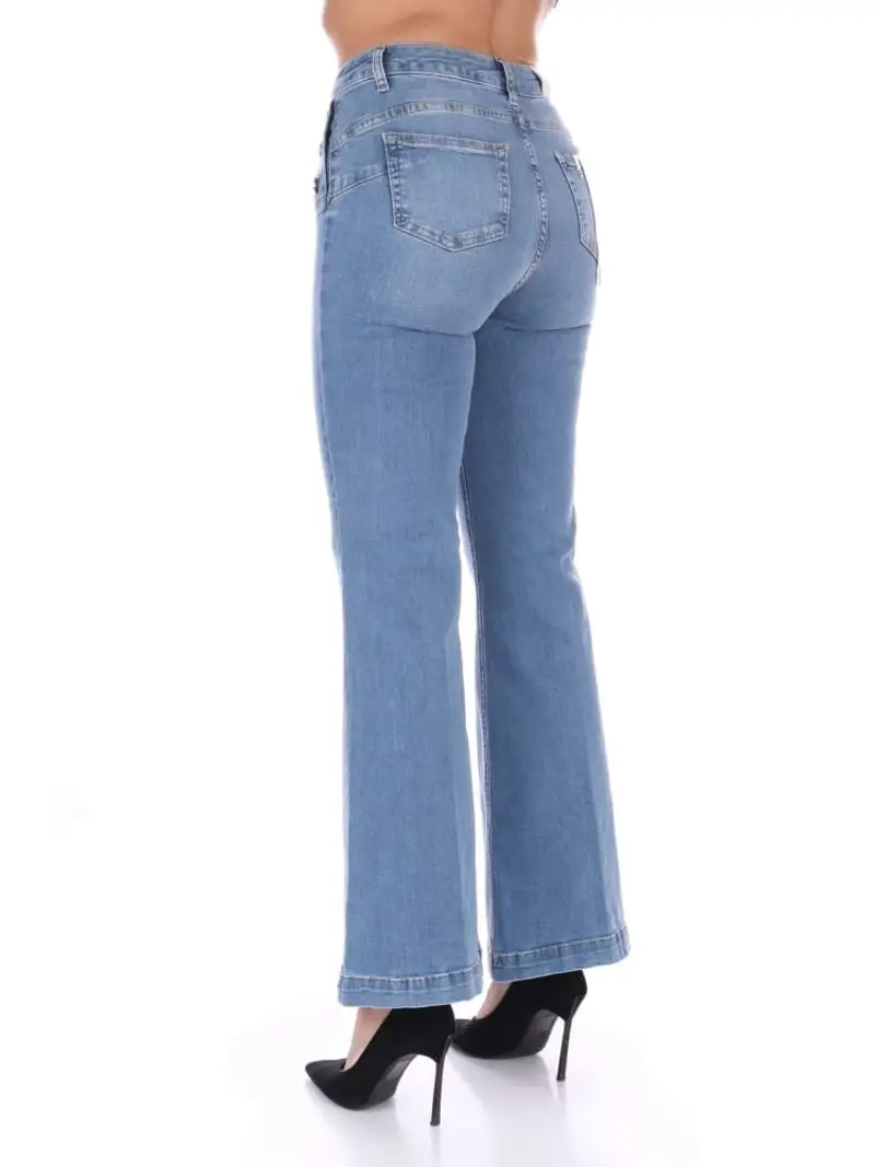 Liujo pantalone in denim chiaro donna gamba larga patch logo sul fondo miniatura 2
