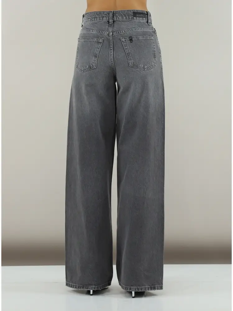 pantalone in denim grigio donna strass all over logo sul retro miniatura 2