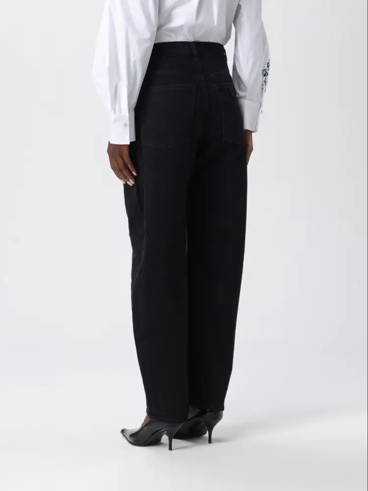 pantalone nero donna in denim con strass sul davanti miniatura 2