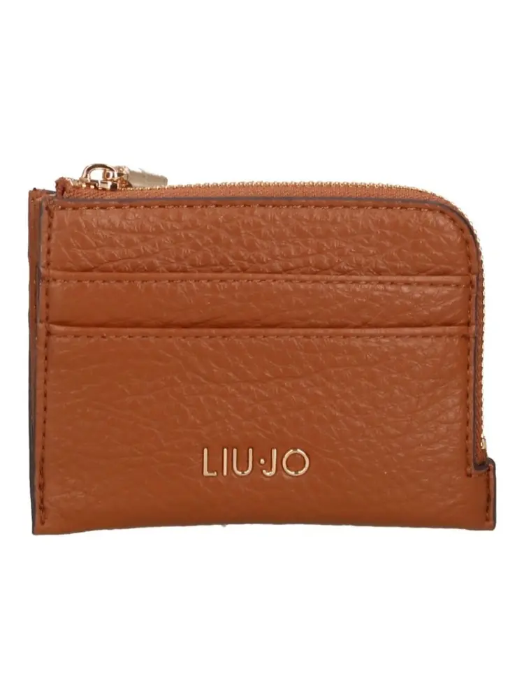 portacarte marrone donna in ecopelle mini logo sul fondo