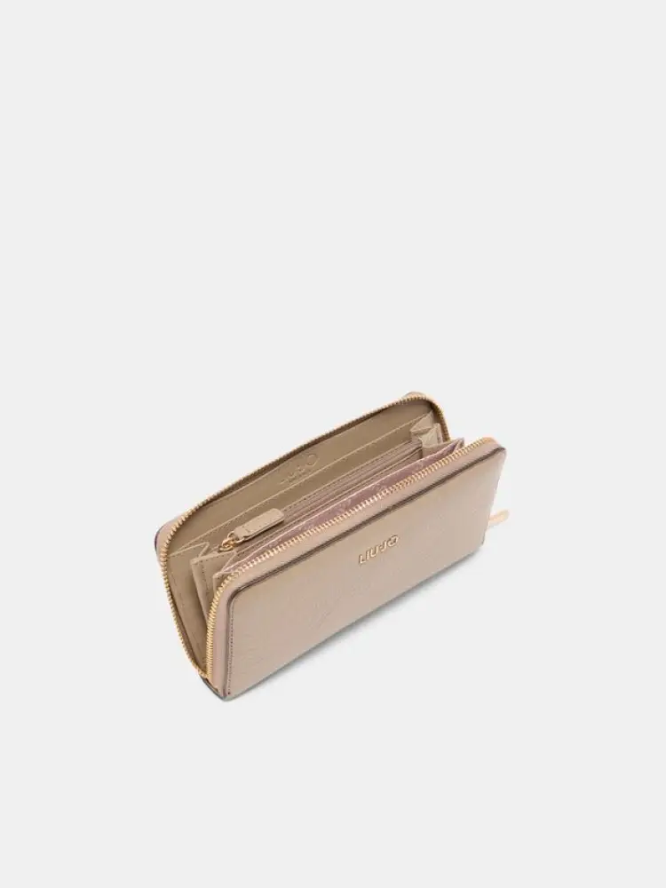 portafoglio beige donna in ecopelle logo oro sul davanti miniatura 3