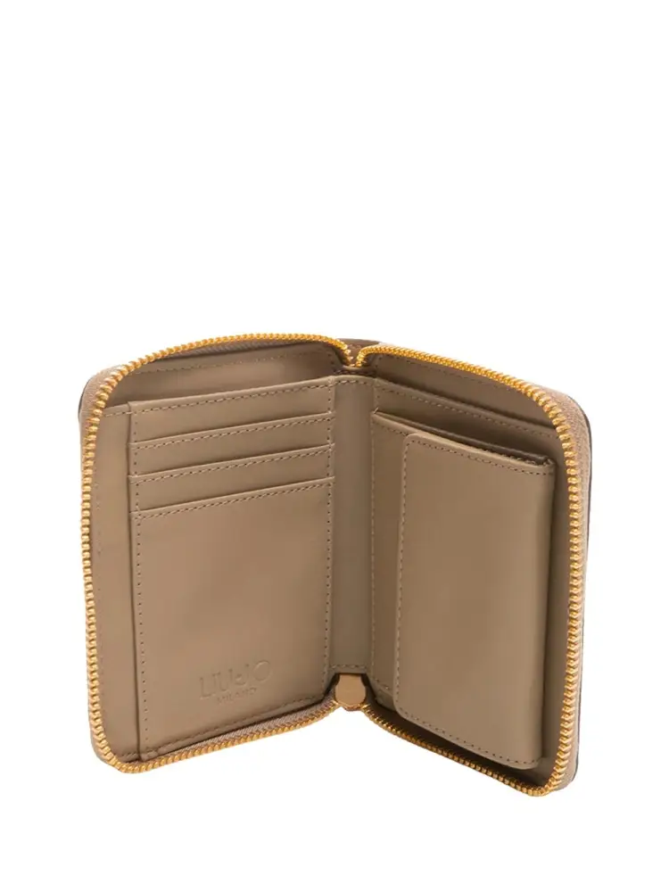 portafoglio beige donna in ecopelle logo oro sul davanti miniatura 2