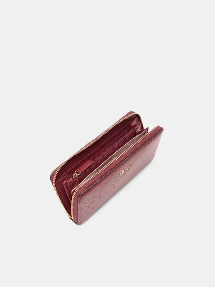 portafoglio bordeaux donna in ecopelle logo sul davanti oro miniatura 3