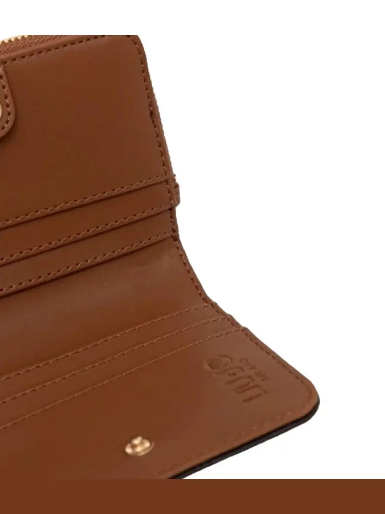 portafoglio marrone donna in ecopelle logo oro sul davanti miniatura 3