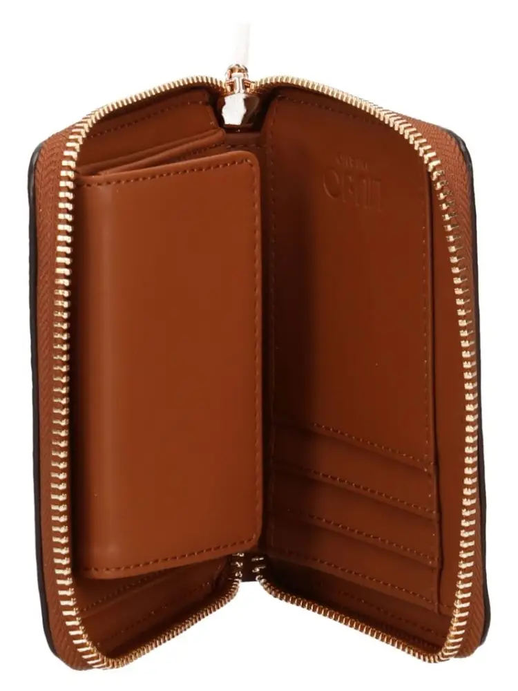 portafoglio marrone donna in ecopelle logo sul davanti oro miniatura 2