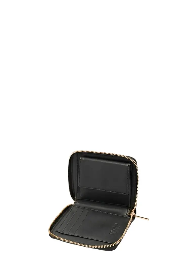 portafoglio nero donna in ecopelle mini logo oro sul davanti miniatura 2