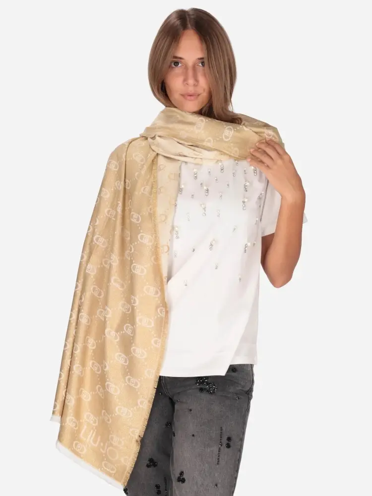 sciarpa beige donna in viscosa logo all over con glitter