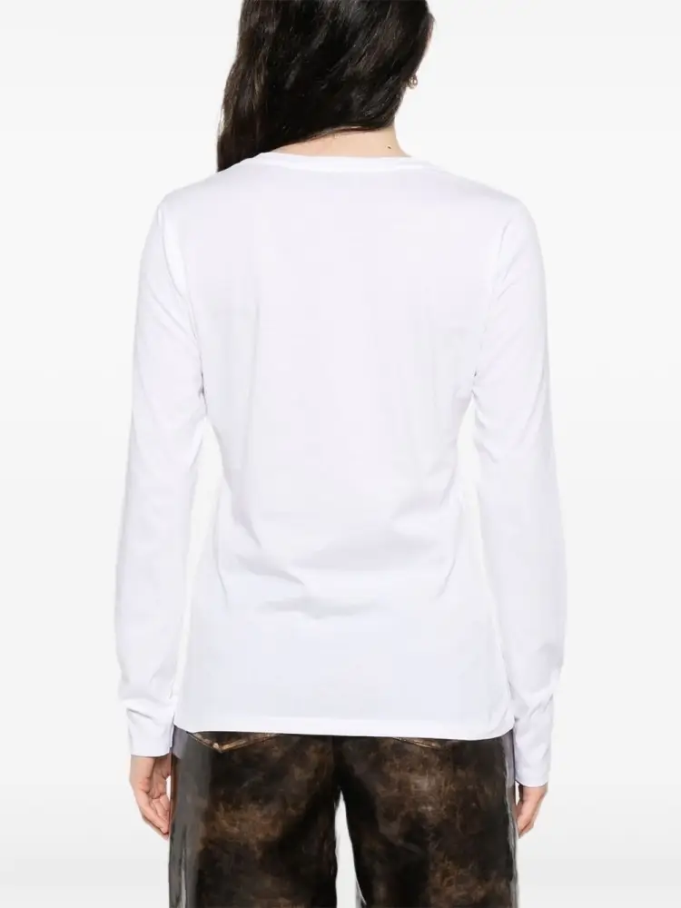 tshirt bianca donna in cotone logo con strass sul davanti miniatura 2