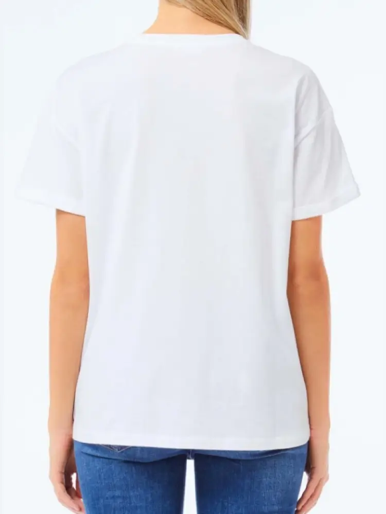 tshirt bianca donna in cotone logo con strass sul petto miniatura 2