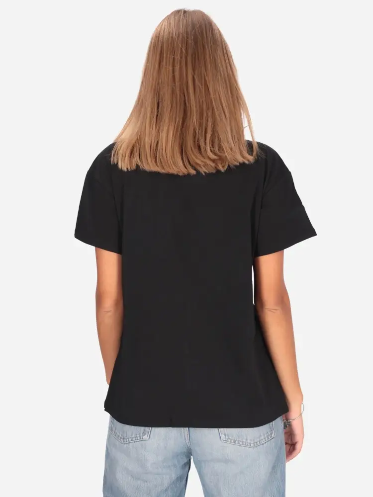 tshirt nera donna in cotone logo con strass sul davanti miniatura 2