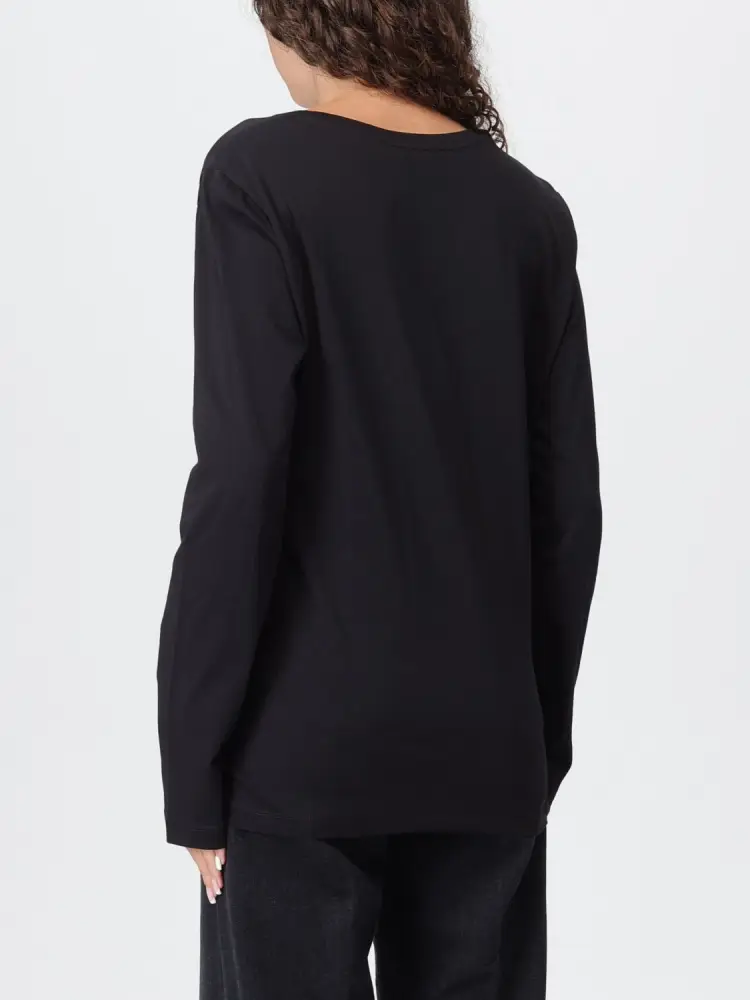 tshirt nera donna in cotone manica lunga logo con strass sul davanti miniatura 2