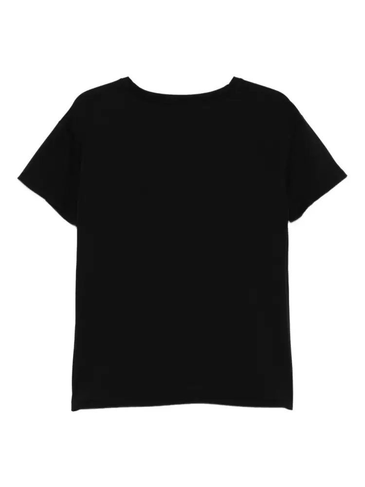 tshirt nera donna in cotone maxi logo con strass sul davanti miniatura 2
