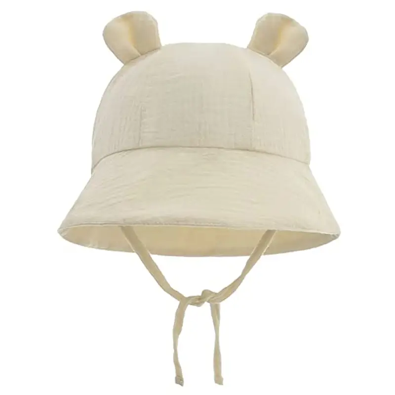 LIUPUUDLY Bambino Cappello da Sole Carino Berretto in Cotone Protezione Solare Cappellino Berretto da Pescatore da Spiaggia Bucket Hat (Beige)