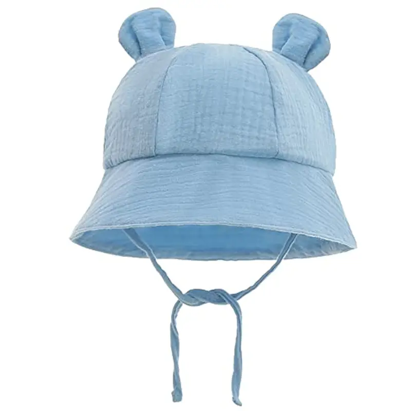 LIUPUUDLY Bambino Cappello da Sole Carino Berretto in Cotone Protezione Solare Cappellino Berretto da Pescatore da Spiaggia Bucket Hat (Blu)