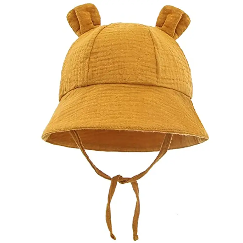 LIUPUUDLY Bambino Cappello da Sole Carino Berretto in Cotone Protezione Solare Cappellino Berretto da Pescatore da Spiaggia Bucket Hat (Giallo)