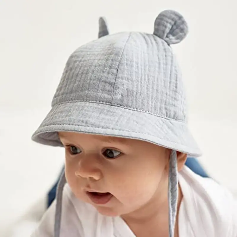 LIUPUUDLY Bambino Cappello da Sole Carino Berretto in Cotone Protezione Solare Cappellino Berretto da Pescatore da Spiaggia Bucket Hat (Grigio) miniatura 2