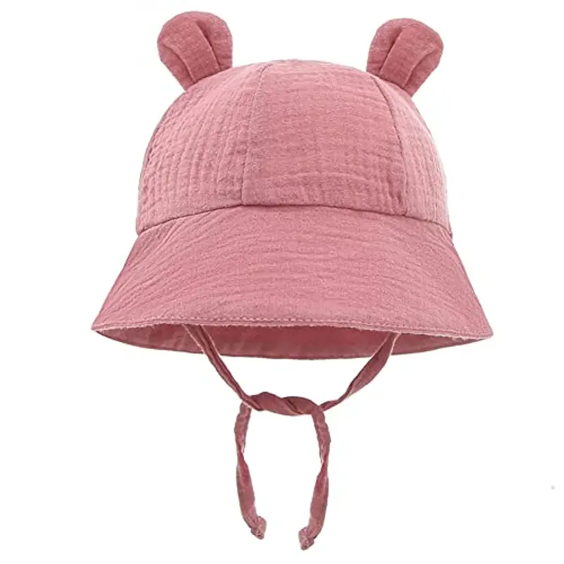 LIUPUUDLY Bambino Cappello da Sole Carino Berretto in Cotone Protezione Solare Cappellino Berretto da Pescatore da Spiaggia Bucket Hat (Rosa Scuro)