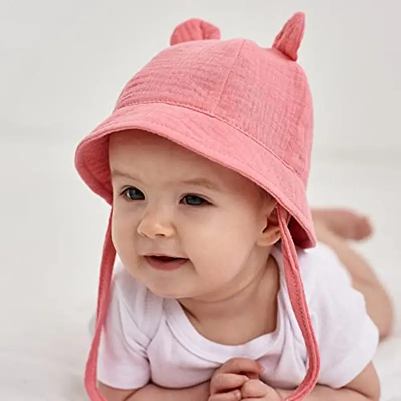 LIUPUUDLY Bambino Cappello da Sole Carino Berretto in Cotone Protezione Solare Cappellino Berretto da Pescatore da Spiaggia Bucket Hat (Rosa Scuro) miniatura 2