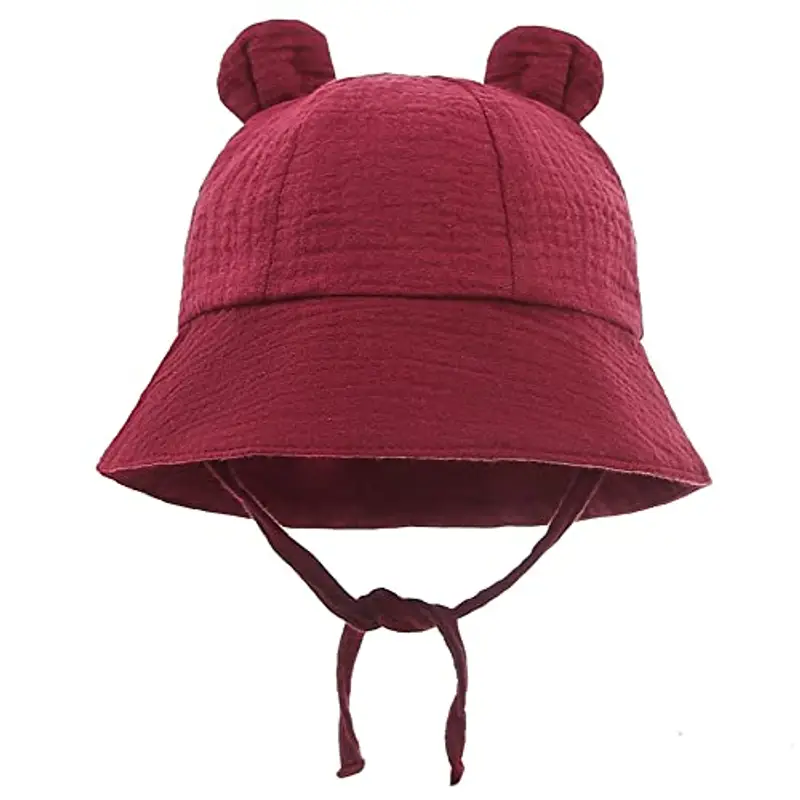 LIUPUUDLY Bambino Cappello da Sole Carino Berretto in Cotone Protezione Solare Cappellino Berretto da Pescatore da Spiaggia Bucket Hat (Vino Rosso)
