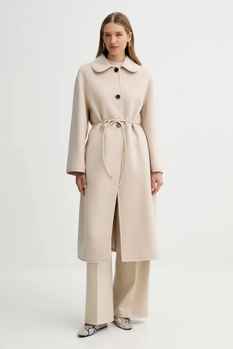 cappotto con lana colore beige L5WW33 miniatura 2