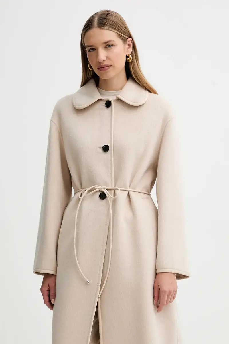 cappotto con lana colore beige L5WW33 miniatura 4