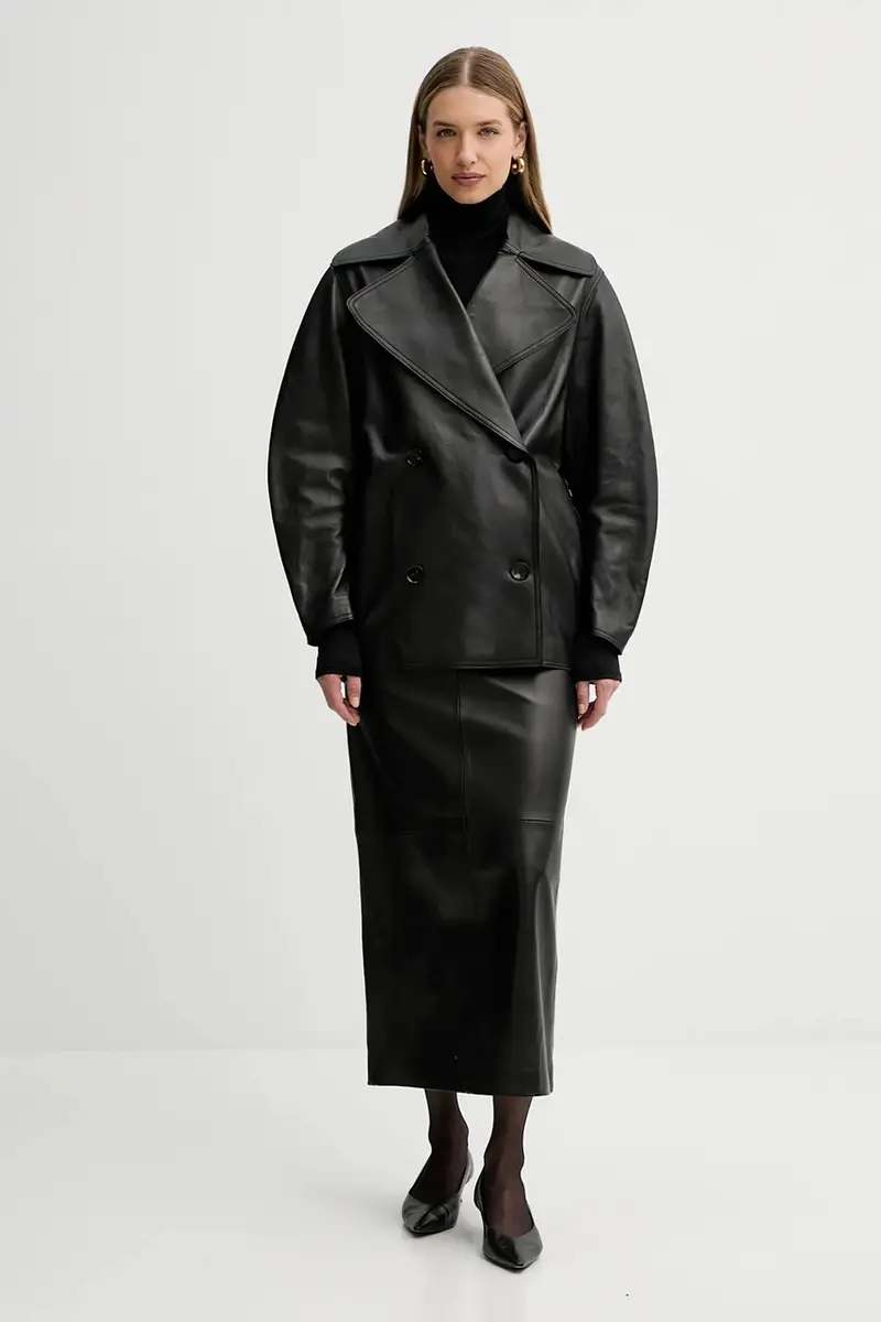 cappotto in pelle colore nero L5WX40 miniatura 2