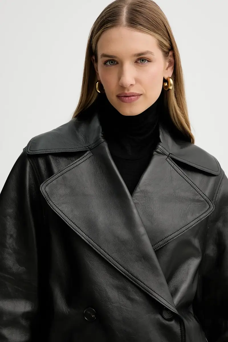 cappotto in pelle colore nero L5WX40 miniatura 4