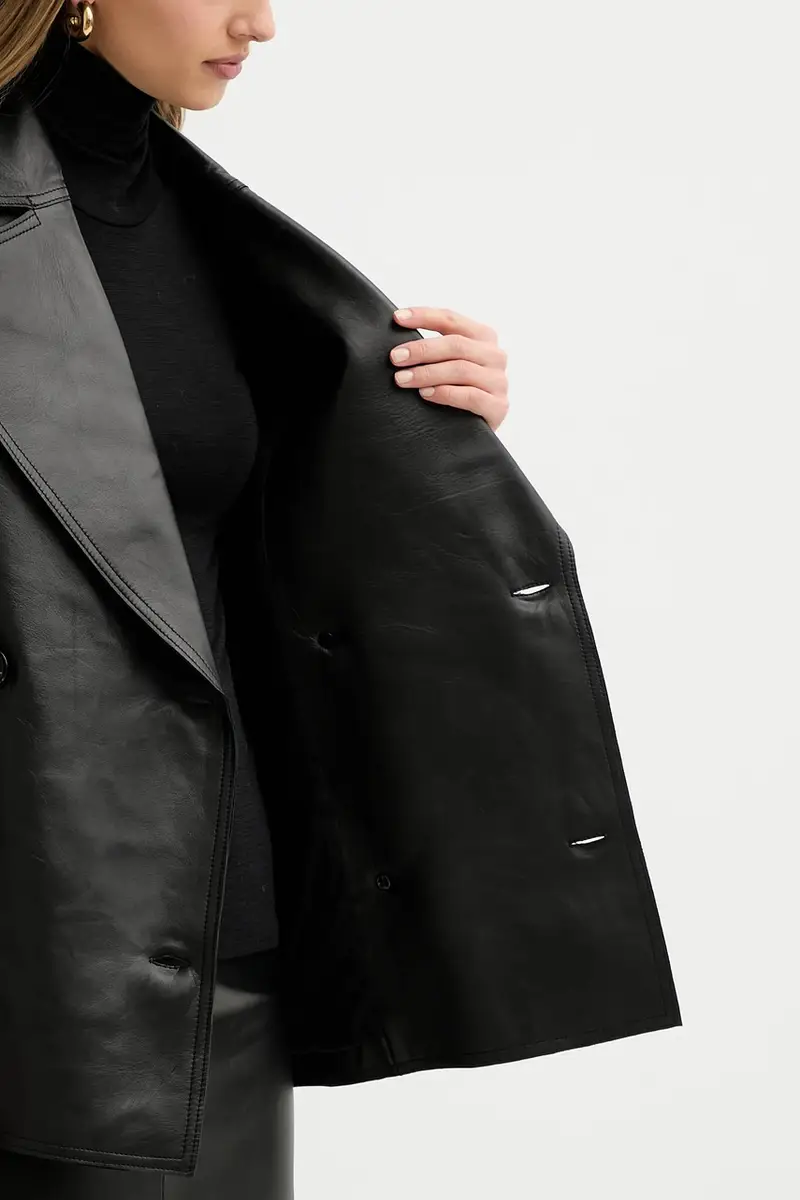 cappotto in pelle colore nero L5WX40 miniatura 5