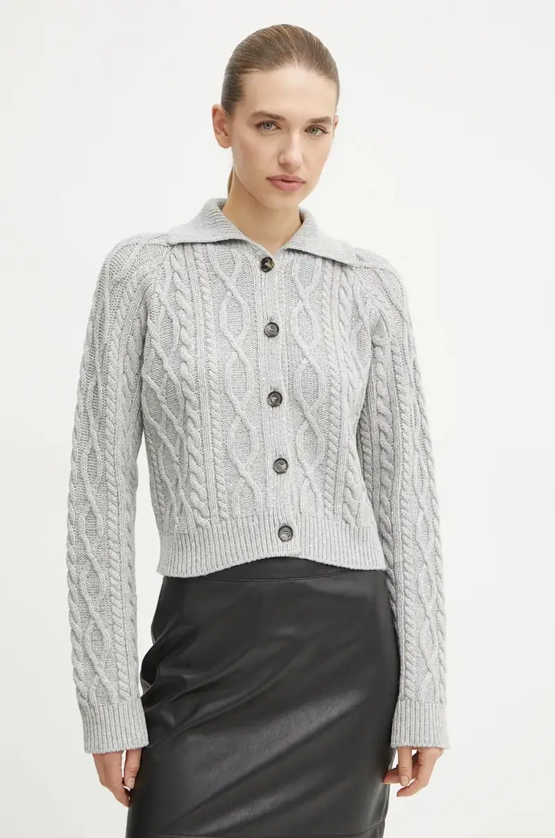 cardigan con aggiunta di lana colore grigio L4WG46