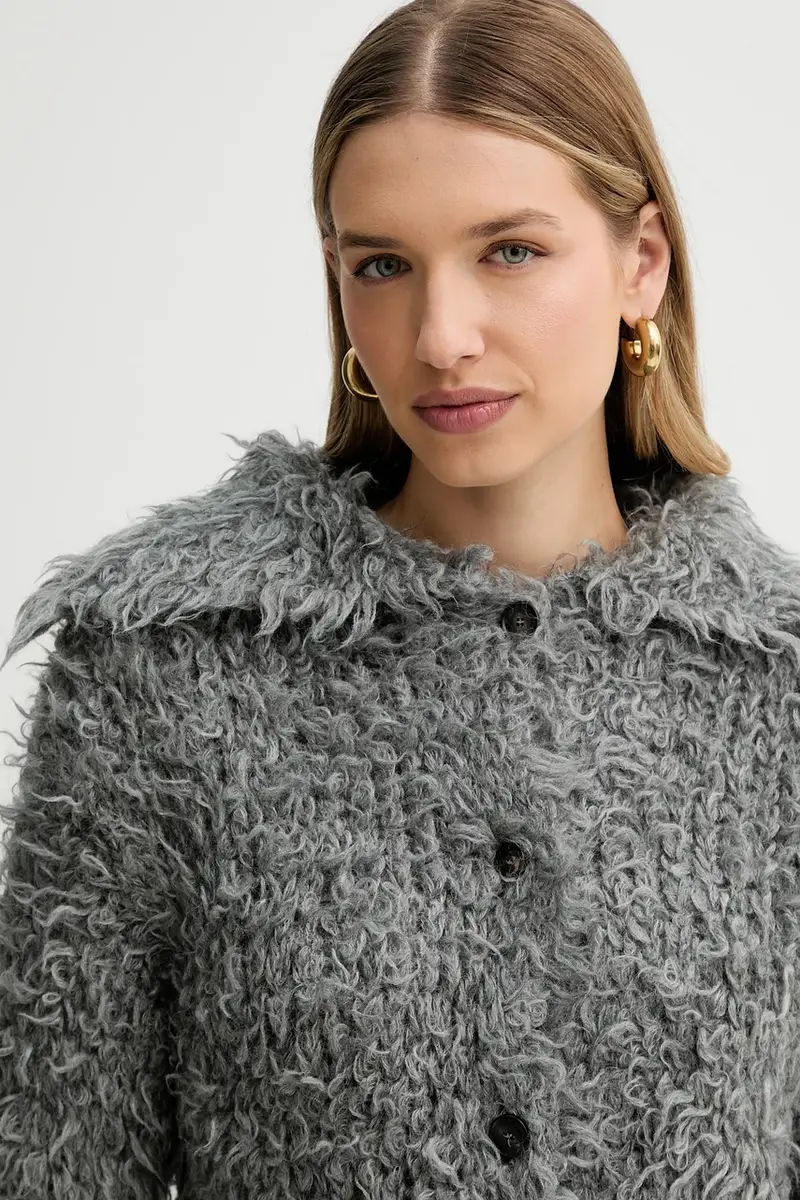 cardigan con lana colore grigio A5WF89 miniatura 4