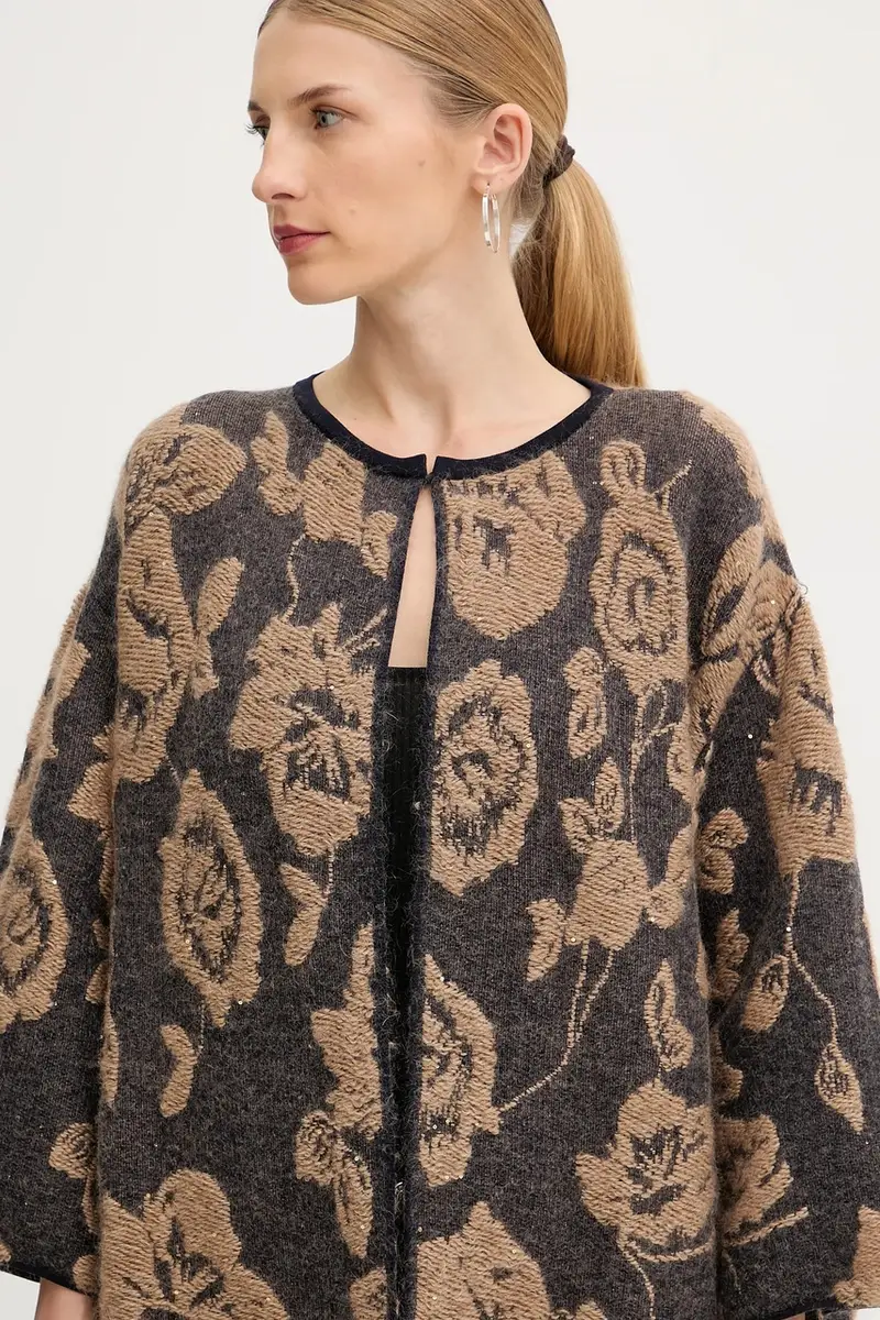 cardigan con lana colore marrone L5WG69 miniatura 3