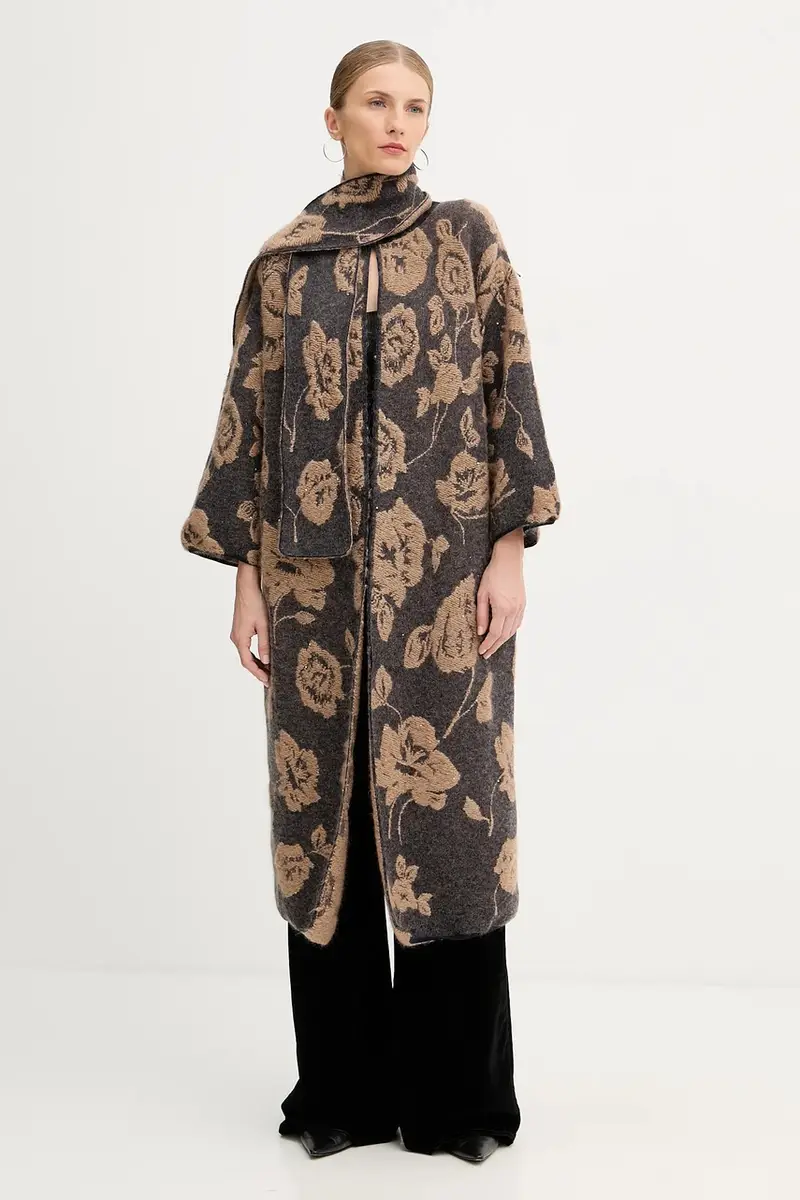 cardigan con lana colore marrone L5WG69 miniatura 5