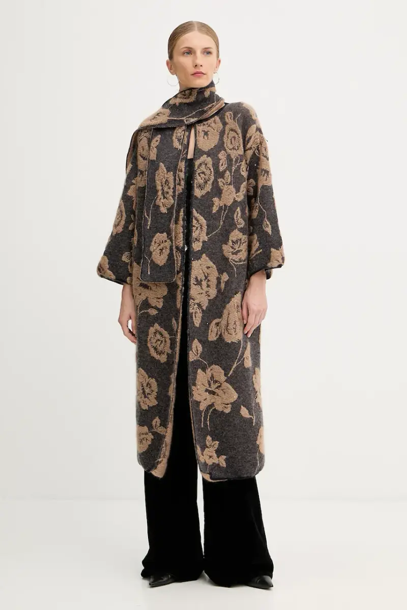 cardigan con lana colore marrone L5WG69