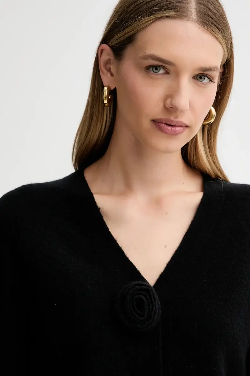 cardigan con lana colore nero L5WG01 miniatura 4