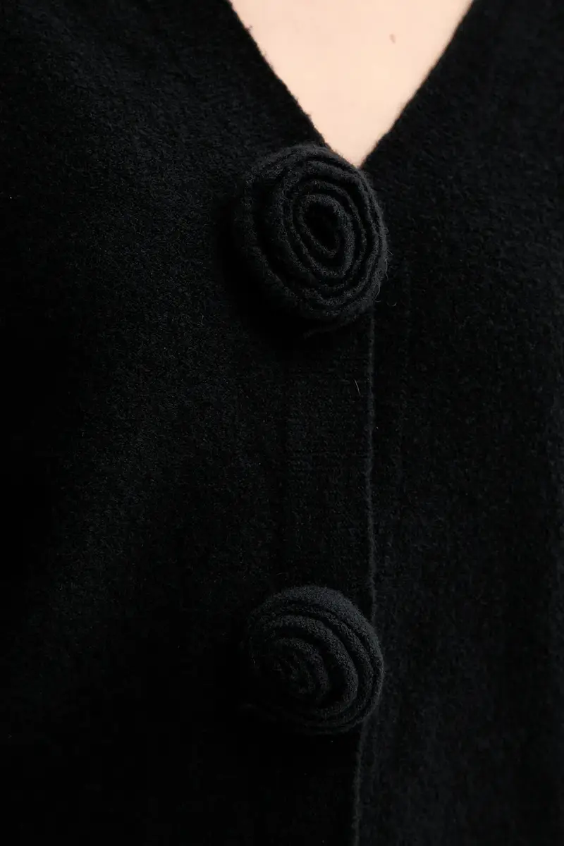 cardigan con lana colore nero L5WG01 miniatura 5