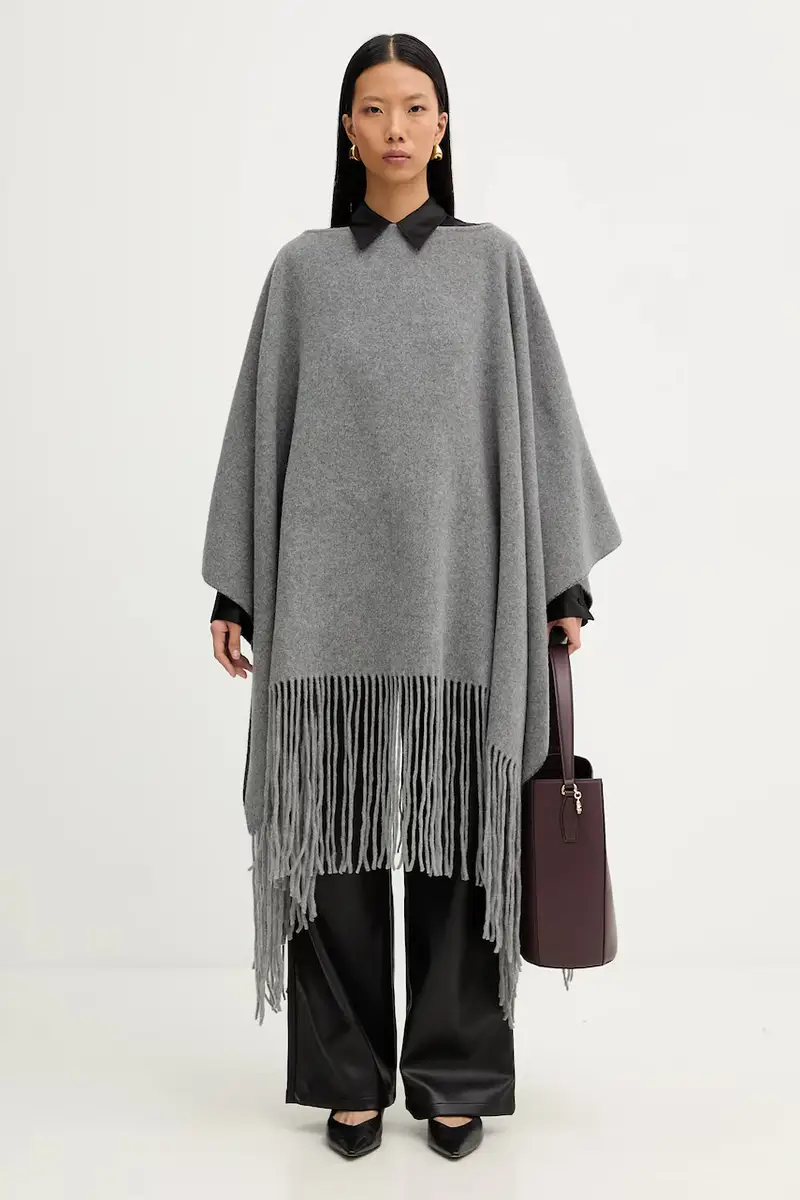 poncho il lana colore grigio A5WF58 miniatura 2