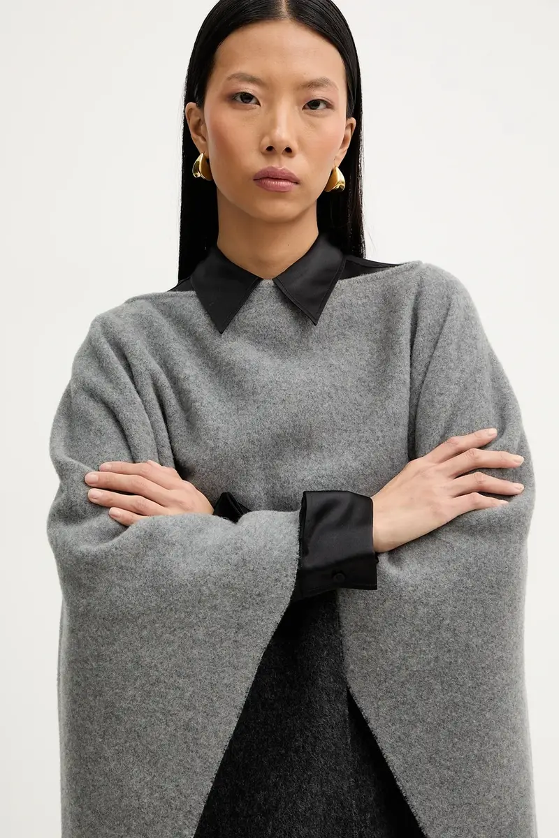 poncho il lana colore grigio A5WF58 miniatura 4