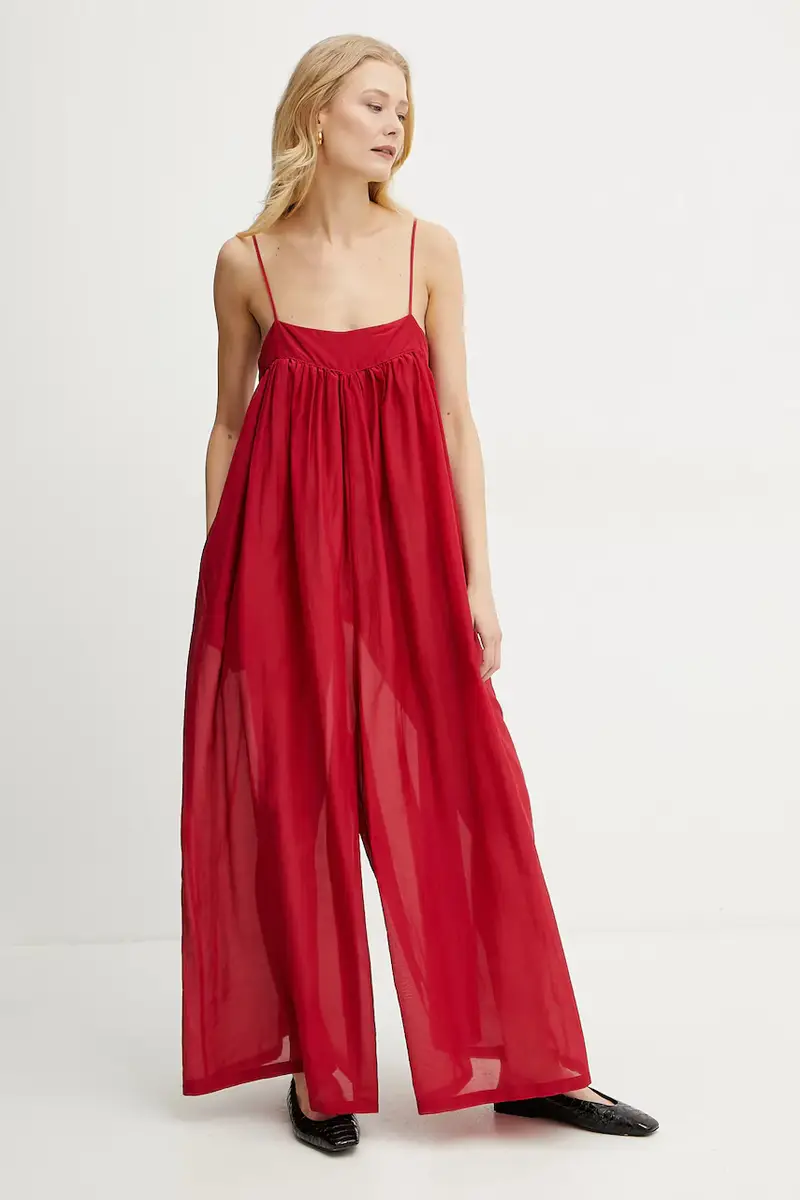 tuta in misto seta colore rosso L5SN61 miniatura 3