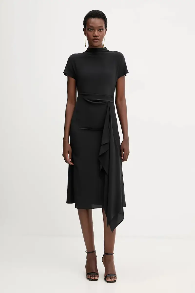 vestito in seta colore nero L5WS15 miniatura 2