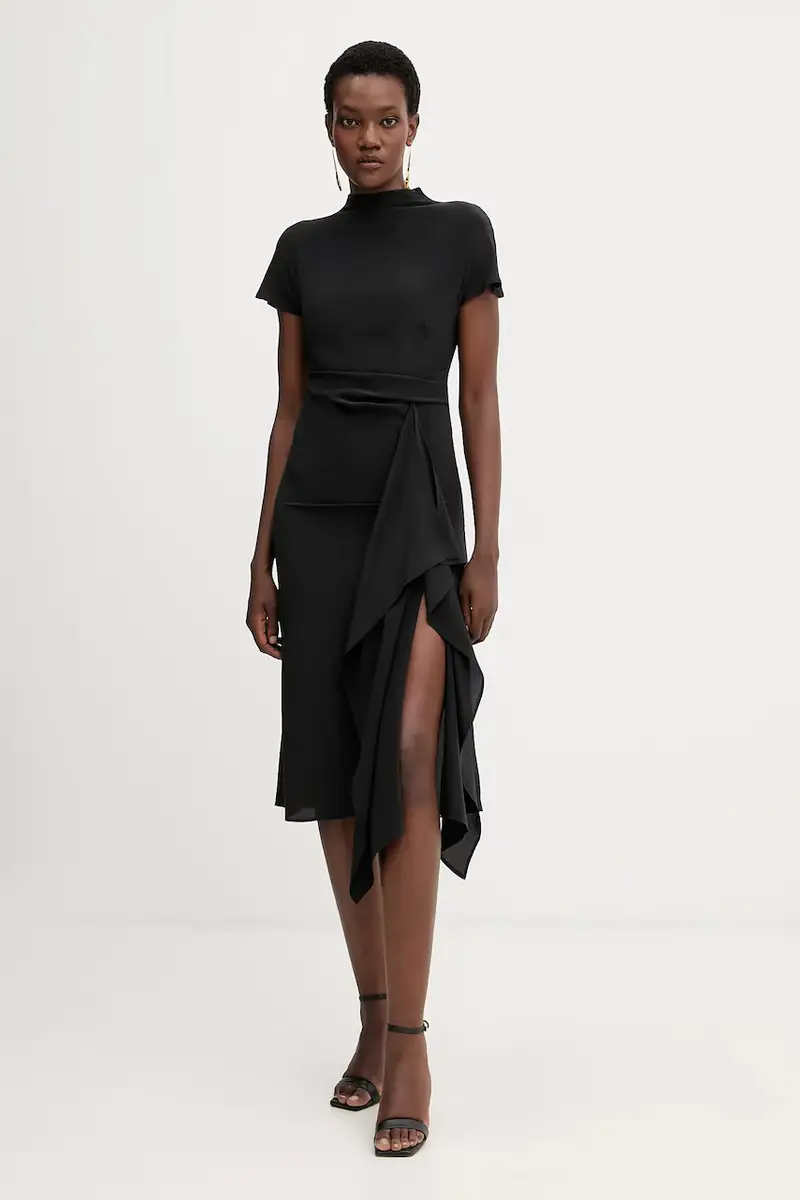 vestito in seta colore nero L5WS15
