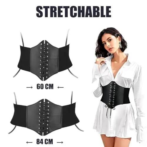 LJFEA Elastico Largo Elastico Band, Corsetto da Donna, Legato Waspie Corsetto, Plastica aderente, bottoni neri, per miniatura 2
