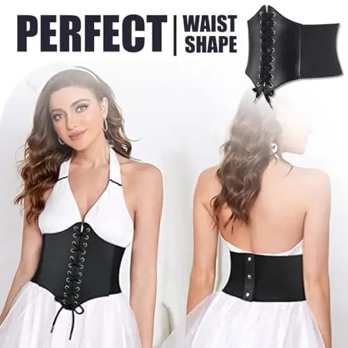 LJFEA Elastico Largo Elastico Band, Corsetto da Donna, Legato Waspie Corsetto, Plastica aderente, bottoni neri, per miniatura 3