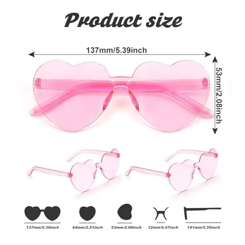LLGSDLL Confezione da 2 occhiali da sole hippie retrò a cuore, occhiali da sole trasparenti senza montatura per miniatura 2
